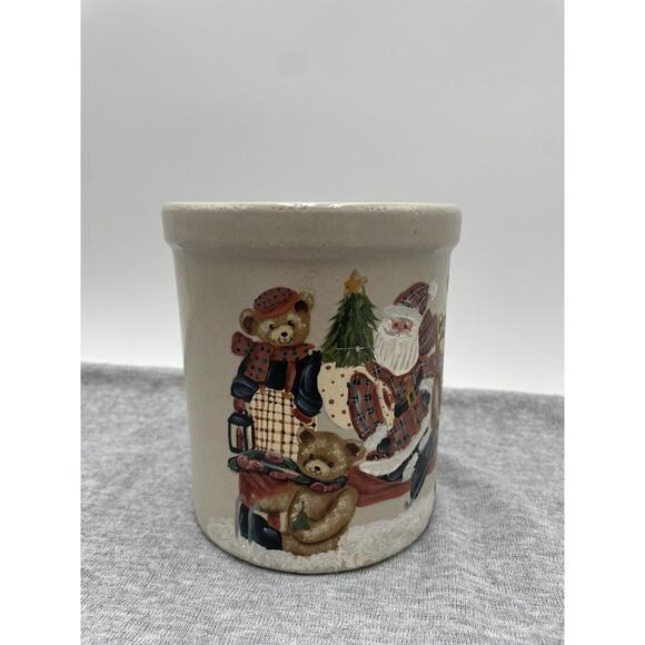 Roseville Pottery Christmas Hand painted Santa 1 Qt Crock Tall Robinson Ransbot - Picture 3 of 9